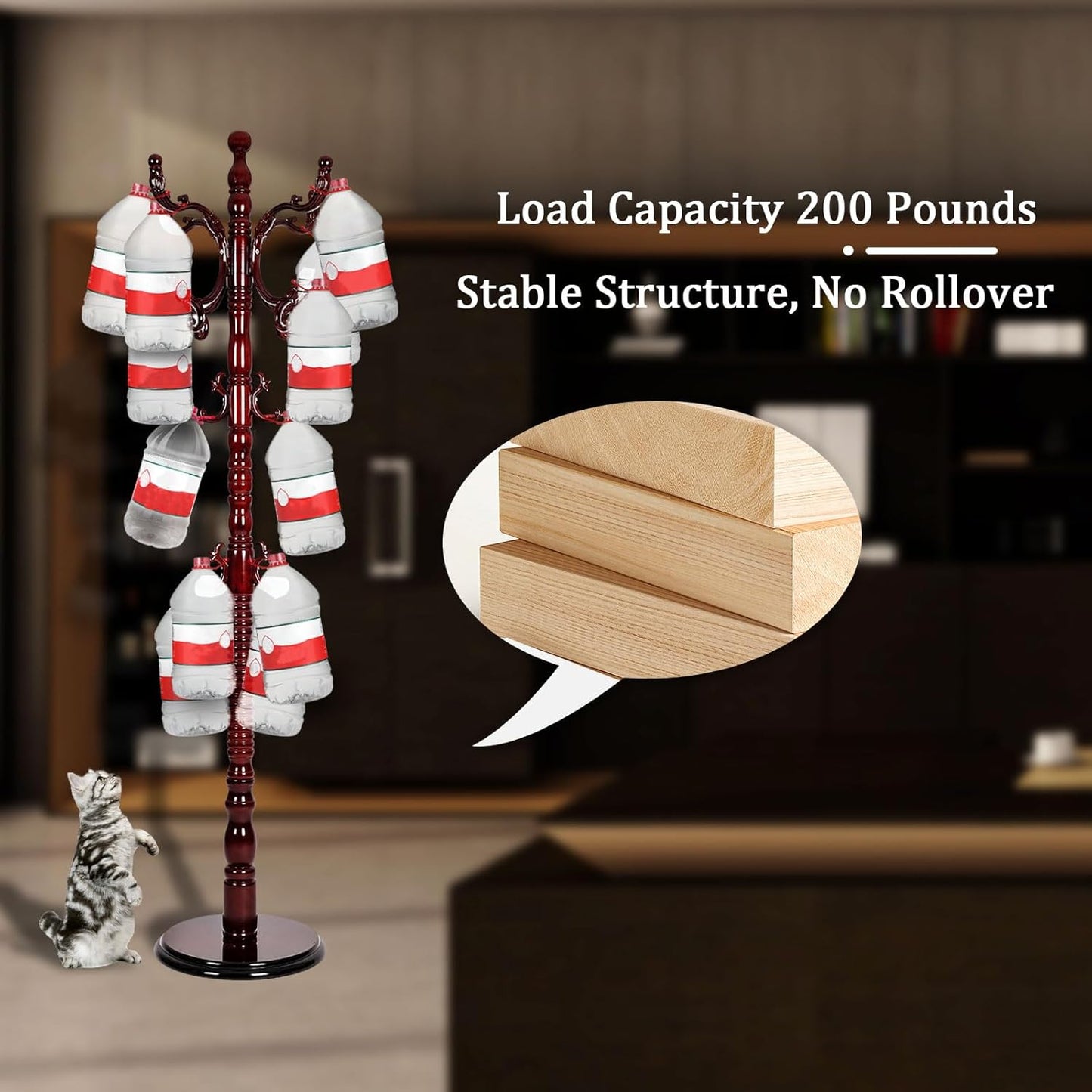 Coat Racks Free Standing with 14 Hooks, Natural Wood Coat Rack with Solid Round Base, Adjustable Height Coat Racks, Easy Assembly for Hallway, Bedroom and Office (Reddish brown)