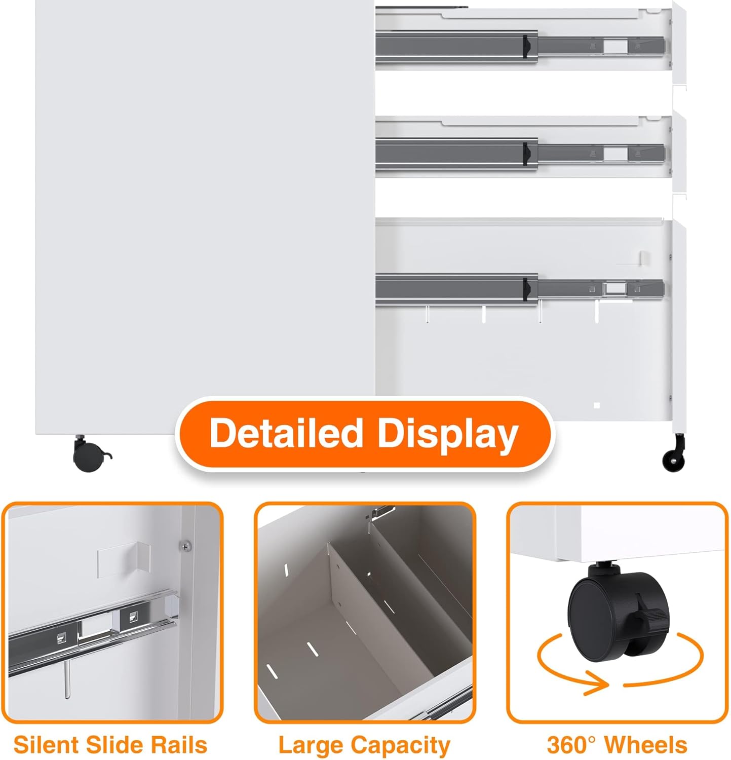 Aobabo Metal 3 Drawer Mobile File Cabinet with Lock, Under Desk Metal Filing Cabinet wiht Wheels, 23.6''H A4/Legal/Letter Size Storage Cabinet, Fully Assembled Except Wheels,White