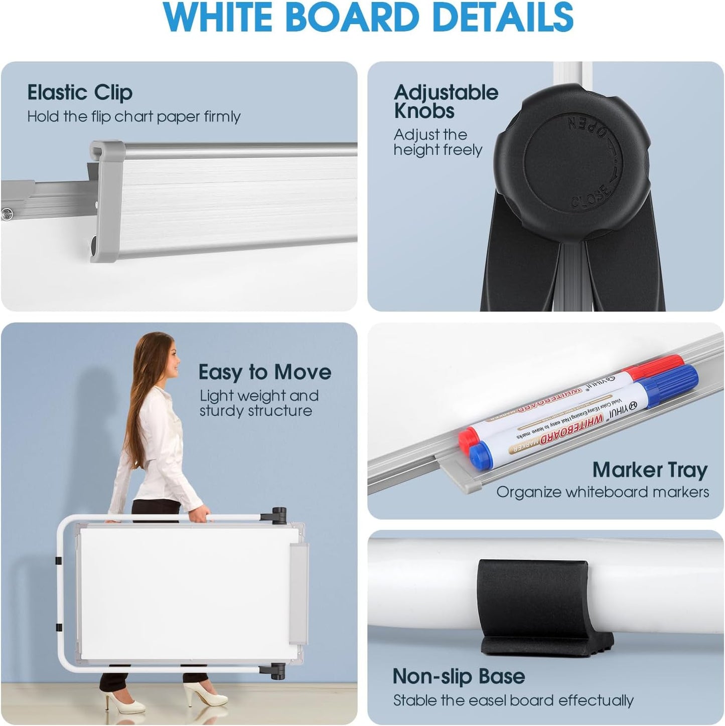 MaxGear Large Monthly White Board Stand with Calendar, 36" x 24" Double Sided Dry Erase Board Easel for School Classroom, Home Office Stand Flip Chart Height Adjustable