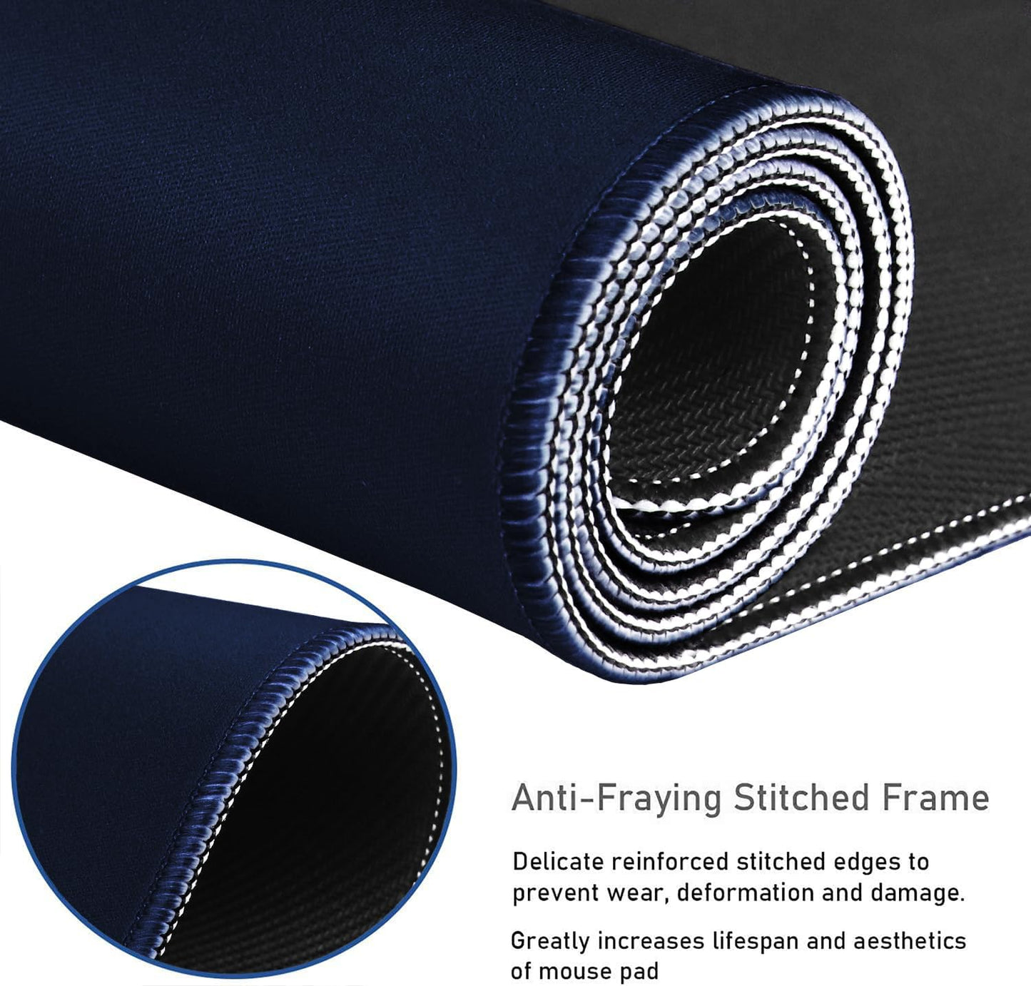 Large Extended Gaming Mouse Pad with Stitched Edges, Durable Non-Slip Natural Rubber Base, Waterproof Computer Keyboard Pad Mat for Esports Pros/Gamer/Desktop/Office/Home - Dark Blue