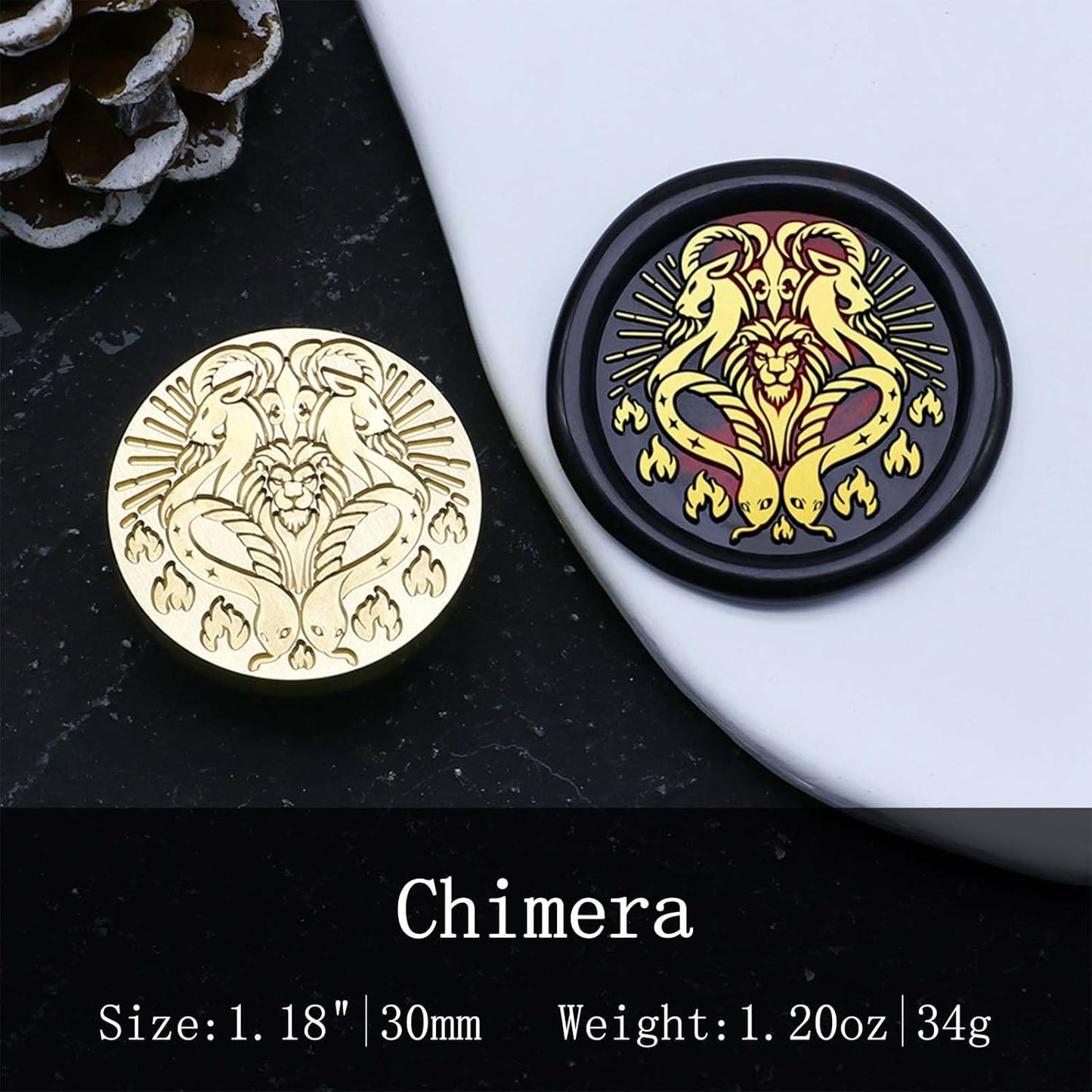 Chimera Wax Seal Stamp - 1.18 inch/30mm Removable Brass Stamp Head,Ancient Greek Legendary Sealed Stamp with Handle for Envelopes Letters Handicraft DIY and Creative Gifts