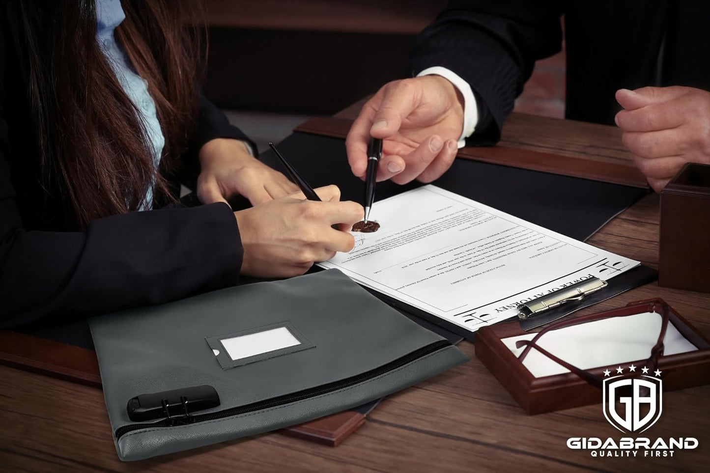 Grey Notary Bag | 14x11 inch | Locking Document Case with Zipper | Carrying Case for Notary Kit, Stamp, Embosser, Ink Pad, and Valuables