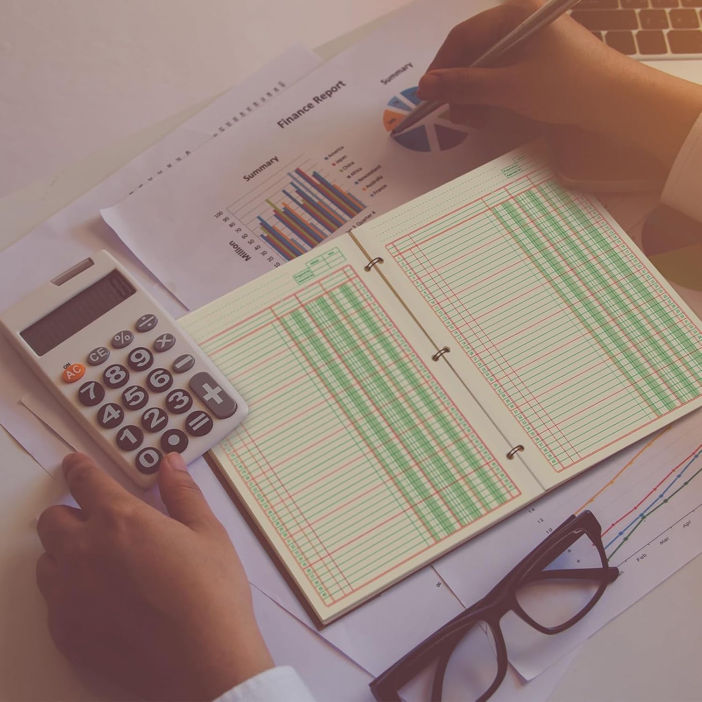 Fulmoon 2 Pack 100 Sheets Columnar Pad Accounting Ledger Paper Accounting Ledger Book Green Analysis Pad for Business, 50 Sheets/Pack, Single Page Format(3 Columnar,8.5 x 11 Inch)