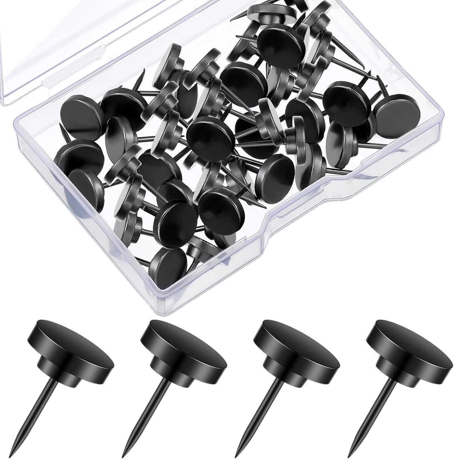 30 Pieces Push Pins, Metal Thumb Tacks for Picture Photo Hanging, Wall Pins for Board Posters Bulletin Maps, Wall Tack for Office Home Decorative (Black)