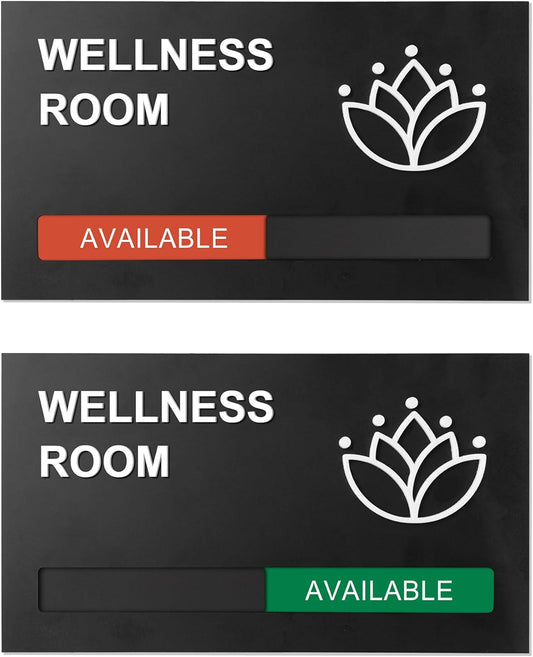 Wellness Room Office Sign, Do Not Disturb Privacy Slide Door Sign, In Use And Available Slider Indicator, Matte Black 8.8"x 4.9"