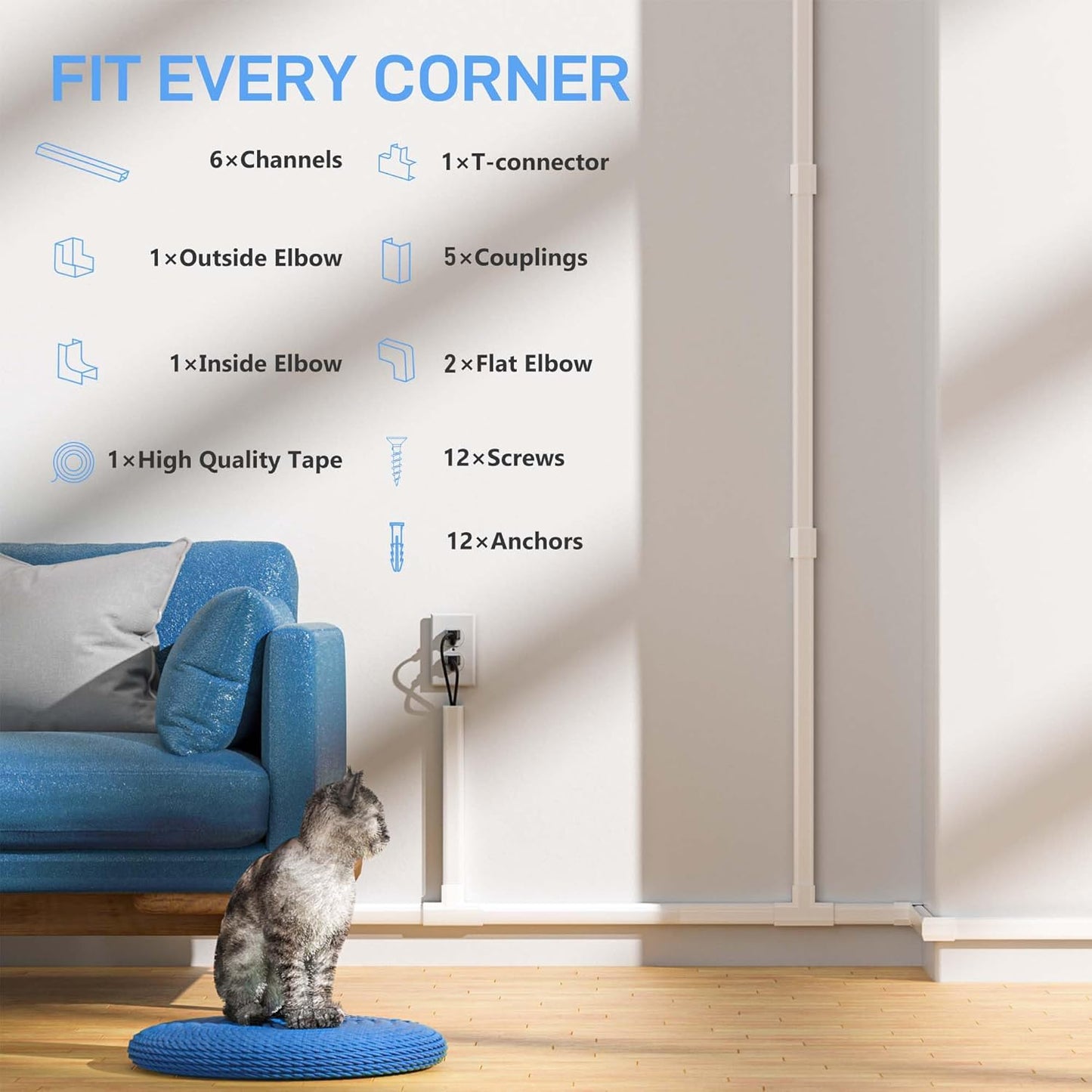 Delamu Cord Hider, Large Cord Covers for 2-3 Wires, Wire Covers for Cords Cable Hider, 94.5in Wire Hiders for TV on Wall, Easy Set up Cable Cover Management Kit, 6X L15.7 W1.0 H0.53in