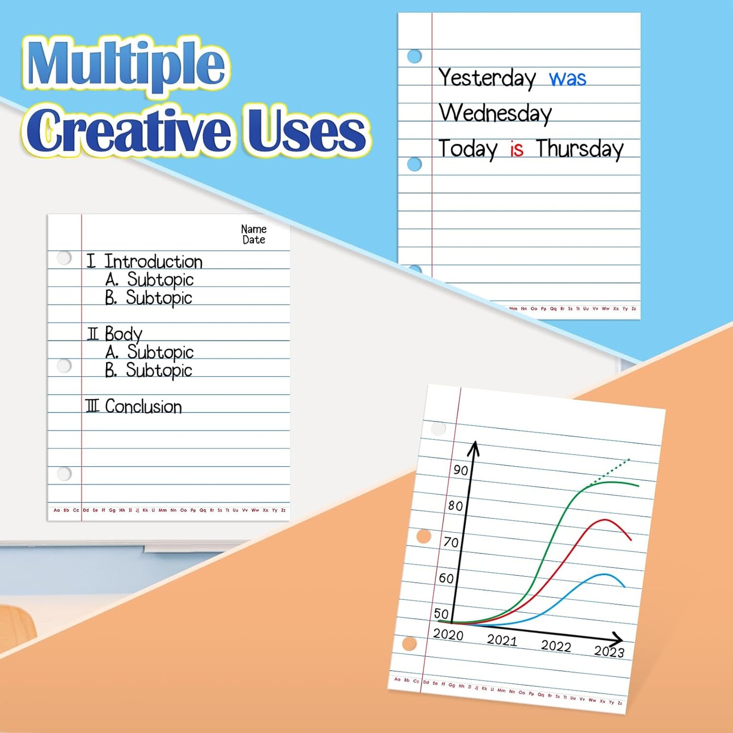 Aizweb Giant Magnetic Notebook Paper,Dry Erase Handwriting Lined for Classroom Whiteboard Accessories, Chart Paper Teacher Must Have Homeschool Teaching Supplies,Teacher Essential,17" x 21.5"