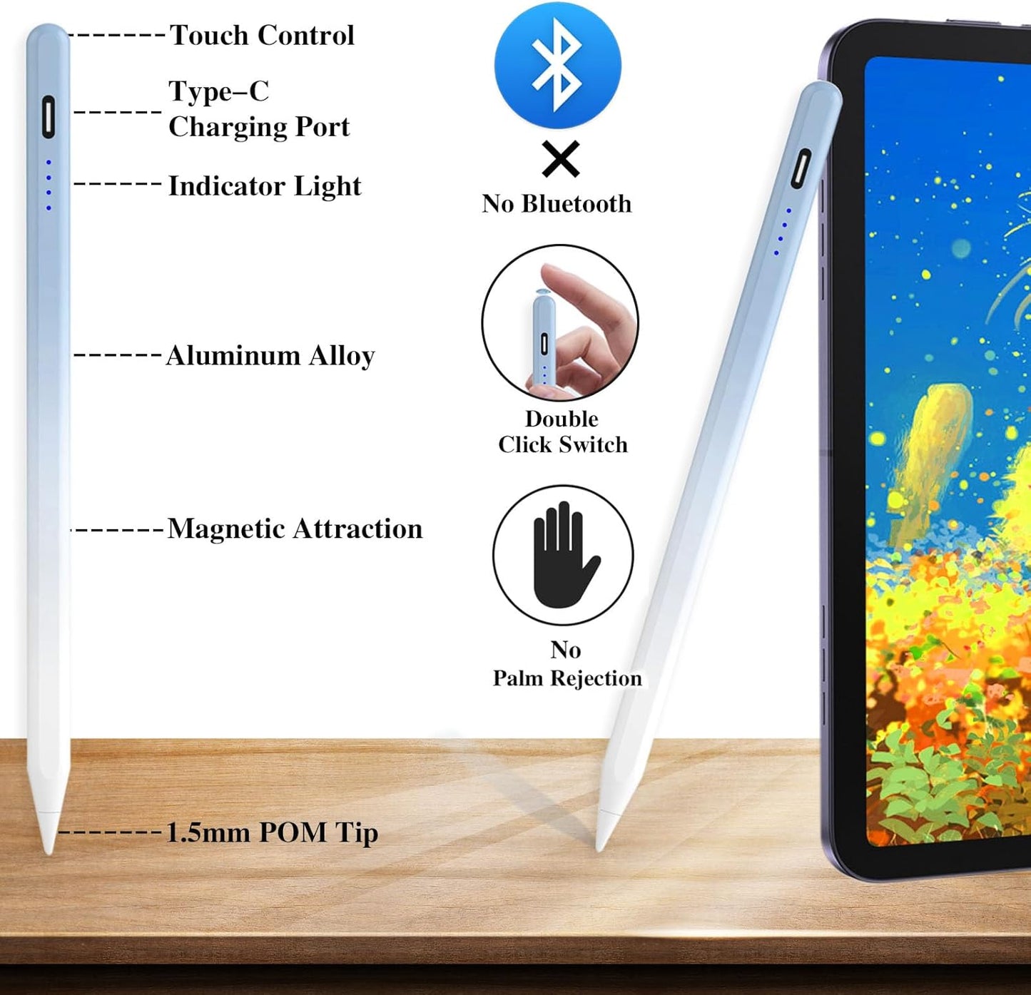 Tablet Pens for Touch Screen,Rechargeable iPhone Pen iPad Pencil with 4 POM Tips Magnetic Stylus Pen for iPad/Pro/Air/Mini/iPhone/Samsung/Huawei/Lenovo/iOS/Android and Other Smartphone Devices - Blue