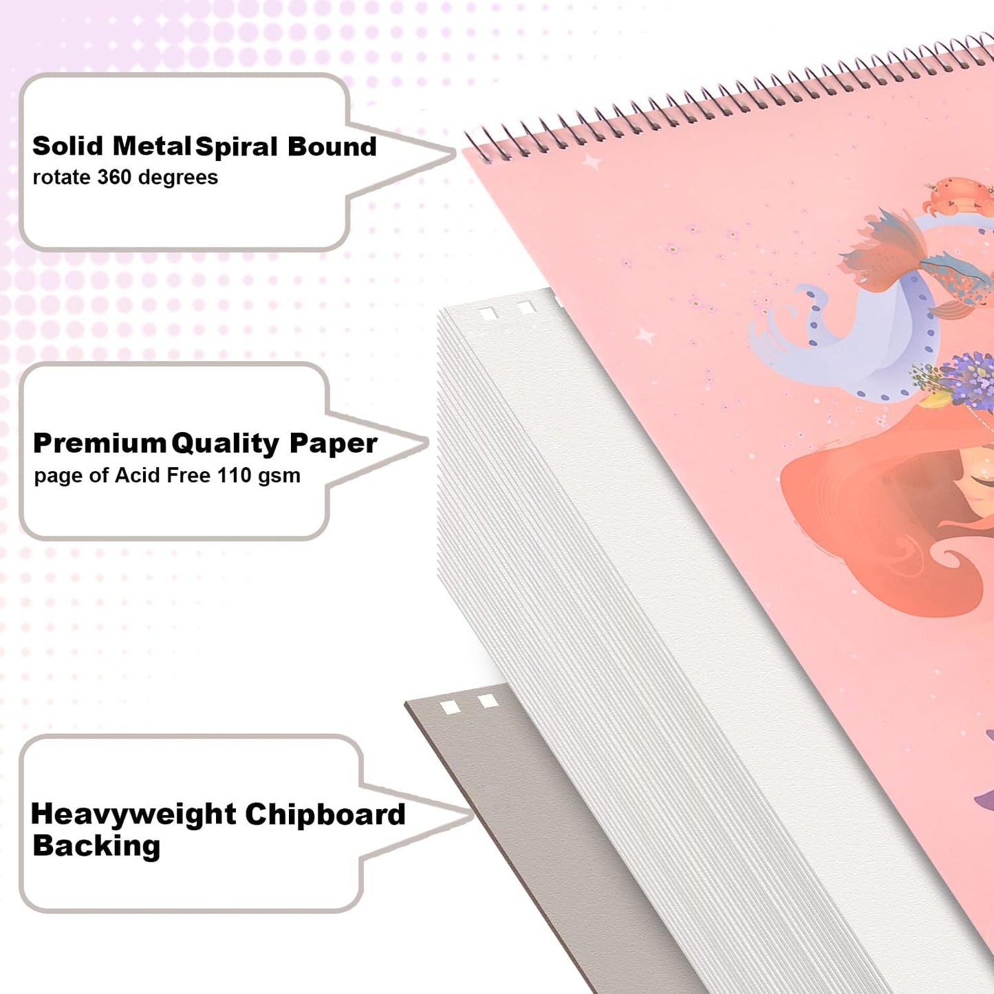 MEMX Sketch Book for Kids, 8”X11.5” 100 Pages(110gsm), Spiral Bound Artist Sketch Pad, Durable Acid Free Sketchbook for Painting, Sketching or Doodling, Best Gifts for Drawing Boys and Girls, White