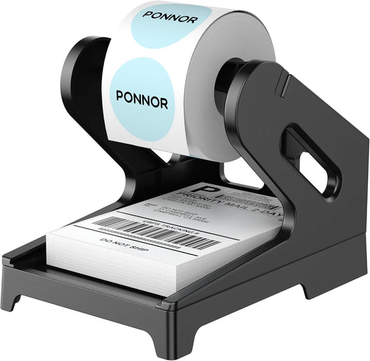 PONNOR Label Holder Thermal Label Holder for Rolls and Fanfold Labels Shipping Label Stand Desktop Printer Accessory Supplies for Home, Office (Black)