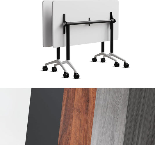 Conference Room Table, Folding Conference Tables,Thicken Grey Tabletop,Flip Top Wooden Seminar Meeting Room Table for Conference Room Offices (2, Black+White, 61.0“)