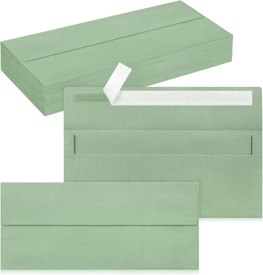 50 Pack #10 Business Envelopes, Self Seal Standard Sage Green Envelopes for Secure Business & Legal Mailing, Office, Checks, Letter, Invoices, 4 1/8 x 9 1/2 Inches