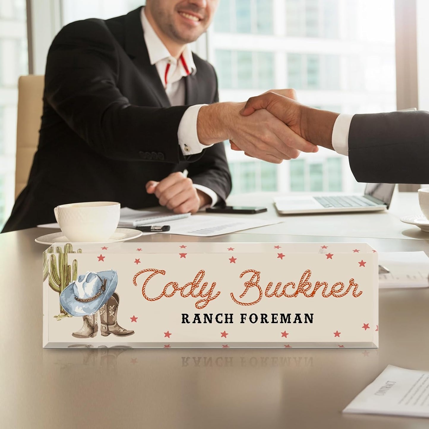 Personalized Name Plate for Desk - Custom Engraved Name Plates for Man - Boss Day Gifts for Boss - Acrylic Office Decor Appreciation Gifts for Teacher Nurse Coworker Social Worker (Howdy)