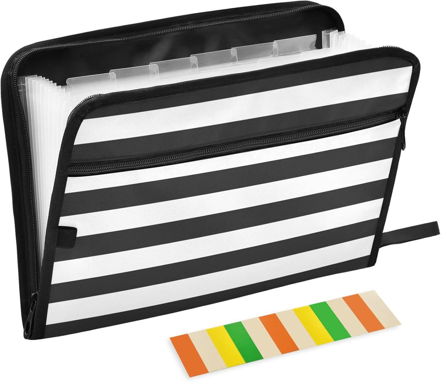 Gredecor Black and White Striped Expanding File Folder 13 Pockets Expandable Filing Folders Accordion Document Files Organizer for A4 Letter Size Paper