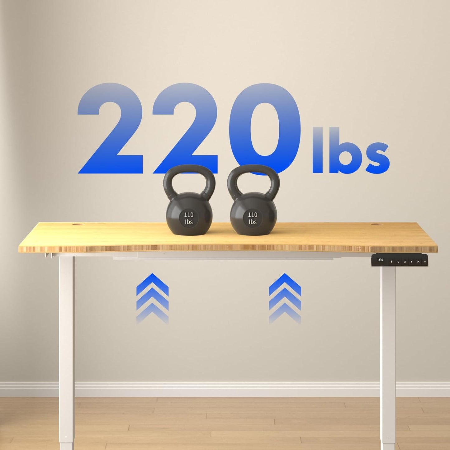 FLEXISPOT E3 Bamboo Dual Motor 48x24 Inch Electric Height Adjustable Standing Whole-Piece Board Sit Stand Up Desk (White Frame + Bamboo Curved Desktop)