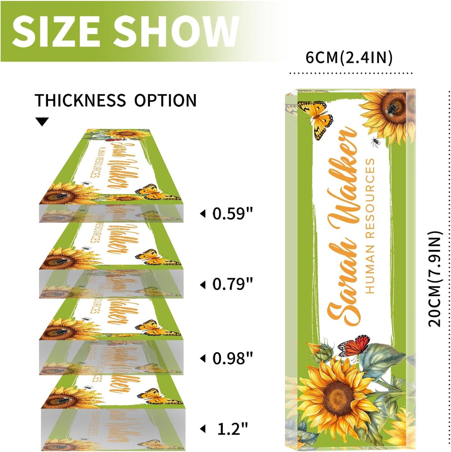 Name Plate for Desk, Desk Name Plate Personalized, Office Decor for Women Men, Acrylic Desktop Accessories, Office Appreciation Gifts for Boss Social Workers Nurse Teacher Employee (Sunflowers)