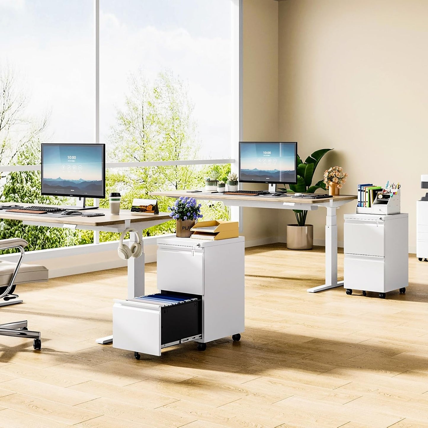 MIIIKO 2 Drawer File Cabinet on Wheels, Home Office Mobile File Drawers Under Desk, Filing Cabinets with Drawers for Legal/Letter/A4 File Folders(White),Un-Assembled