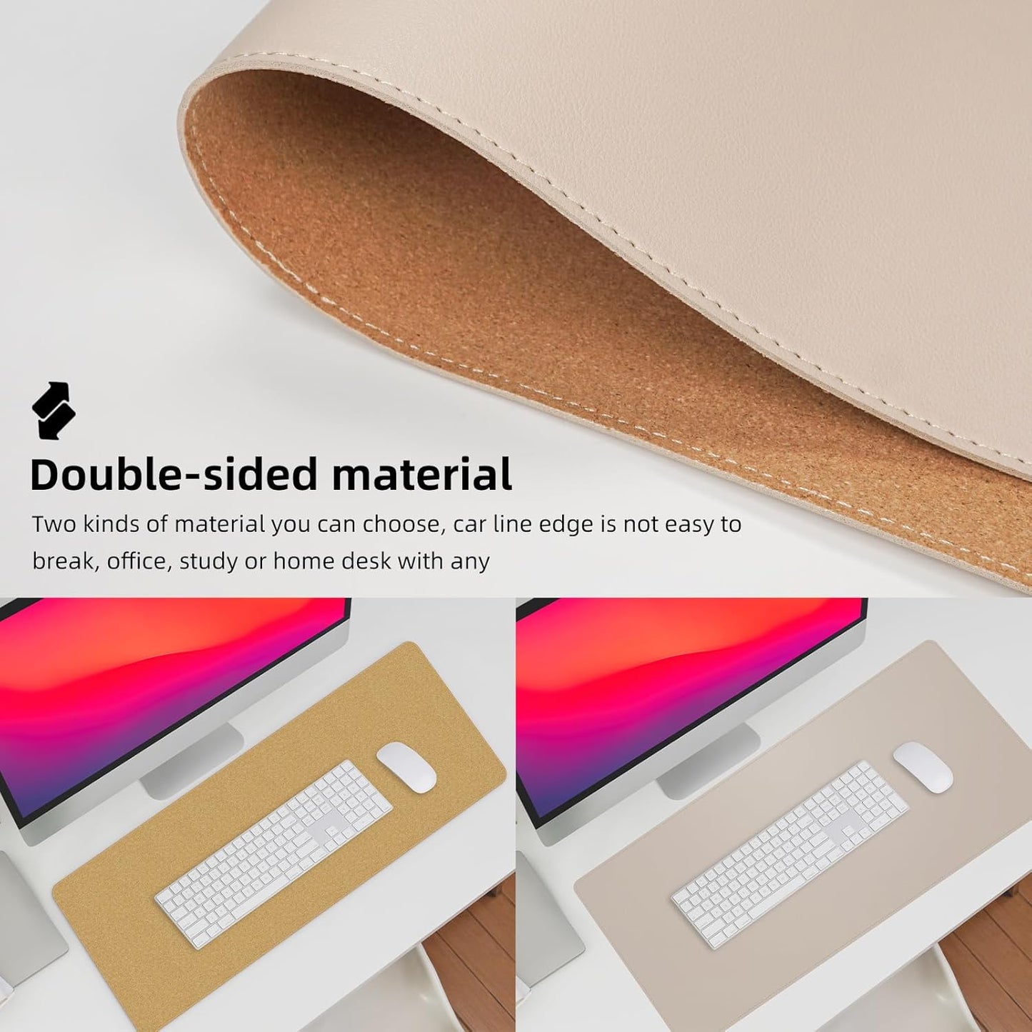 AFIING Leather Desk pad Protector, Large Non-Slip Office Desk Mat with Natural Cork & PU Leather, Waterproof Writing Mouse Pad for Office and Home (23.6in*13.7in, Beige)