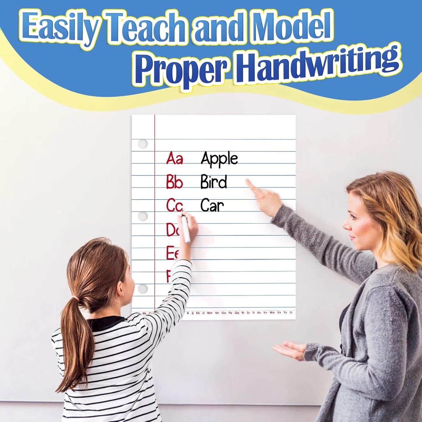 Aizweb Giant Magnetic Notebook Paper,Dry Erase Handwriting Lined for Classroom Whiteboard Accessories, Chart Paper Teacher Must Have Homeschool Teaching Supplies,Teacher Essential,17" x 21.5"