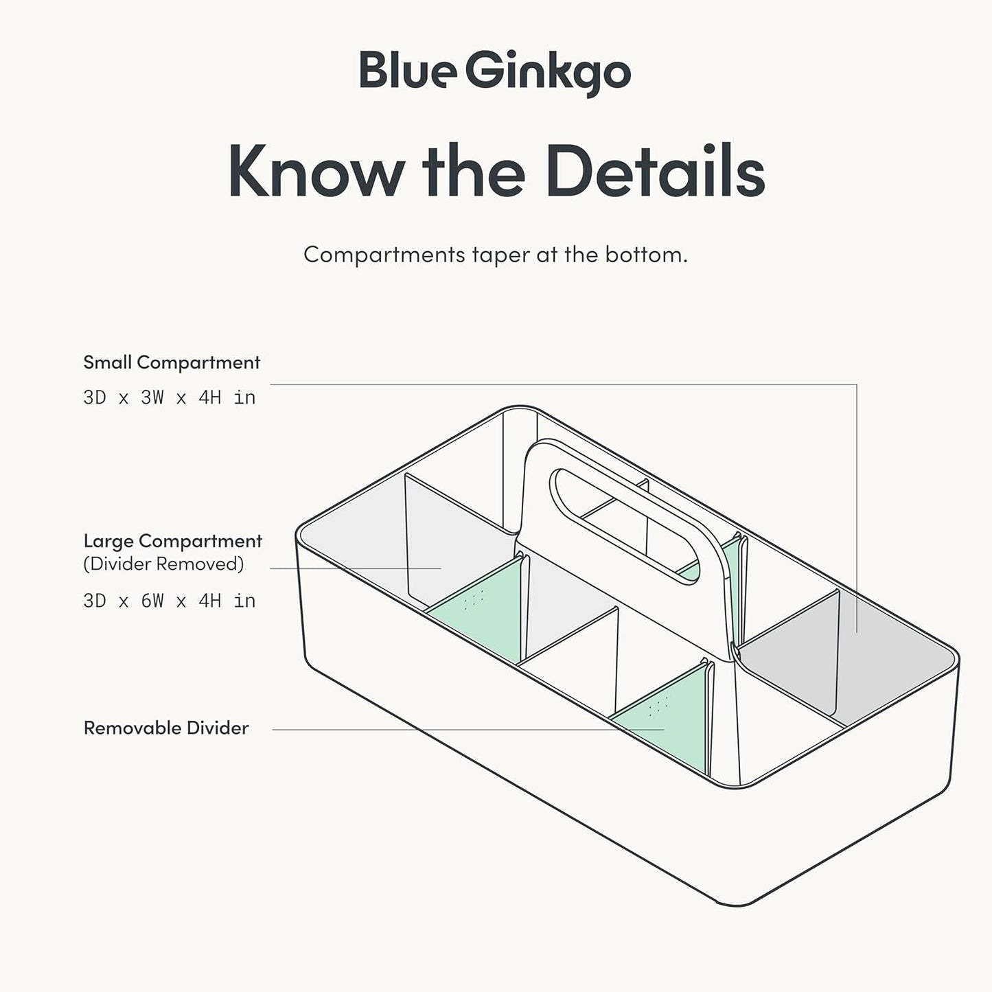 BLUE GINKGO Stackable Organizer Caddy – Korean-Made Portable Tote for Bathroom, Office, Crafts, or School Supplies (Long Rectangle, White)