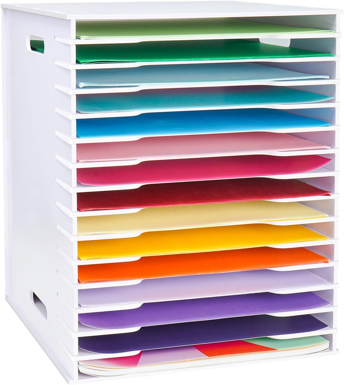 SANFURNEY Scrapbook Paper Organizer for Sizes 12" x 12", 15 Slots File Sorter Storage, Document Holder, Desktop Scrapbook Paper Organizer Rack for Home Office School (White, 15 Slots - Large Size)