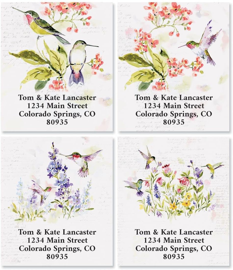 Colorful Images Two Hummingbirds Return Address Mailing Labels, Personalize with Name & Addresses, Set of 144 Self Adhesive, Easy Peel Flat Label Sheets, 1 ½” x 1 ¾”, 3 Designs