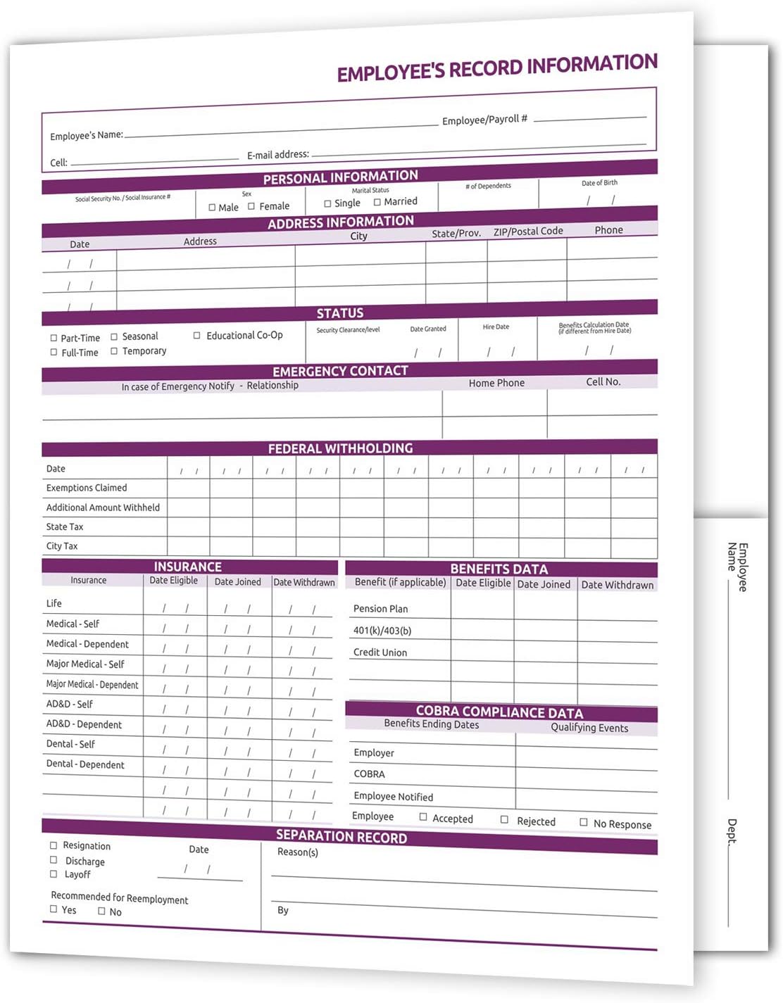 NextDayLabels Employee Personnel File Folders - 25-Pack Preprinted HR Folders with Secure Internal Pockets - Heavyweight White Cardstock for Discreet Employee Records - Made in USA