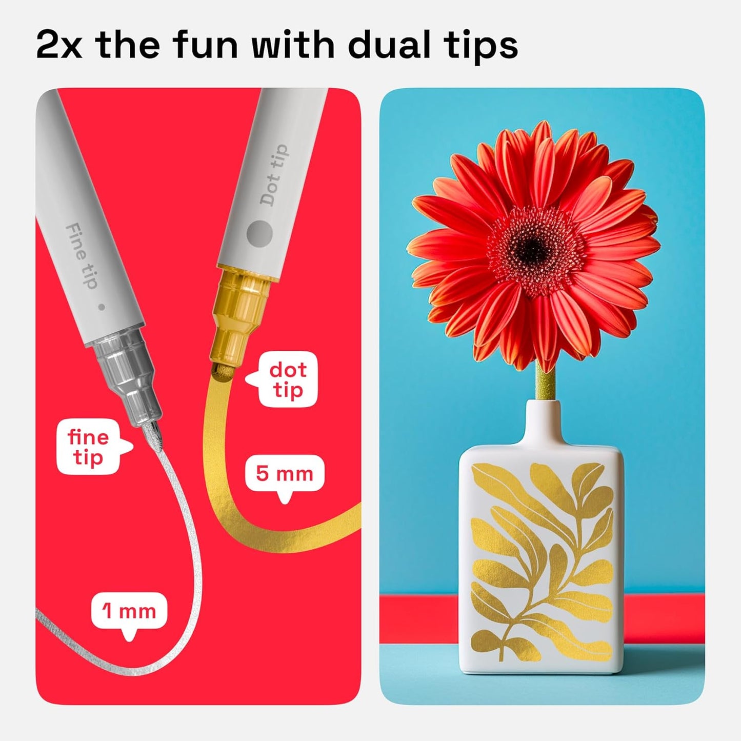 ARTISTRO 2 Silver&Gold Dual-Tip Acrylic Paint Pens - Multisurface Markers for Fabric, Plastic, & More, 5mm Dot + 1mm Fine Tips