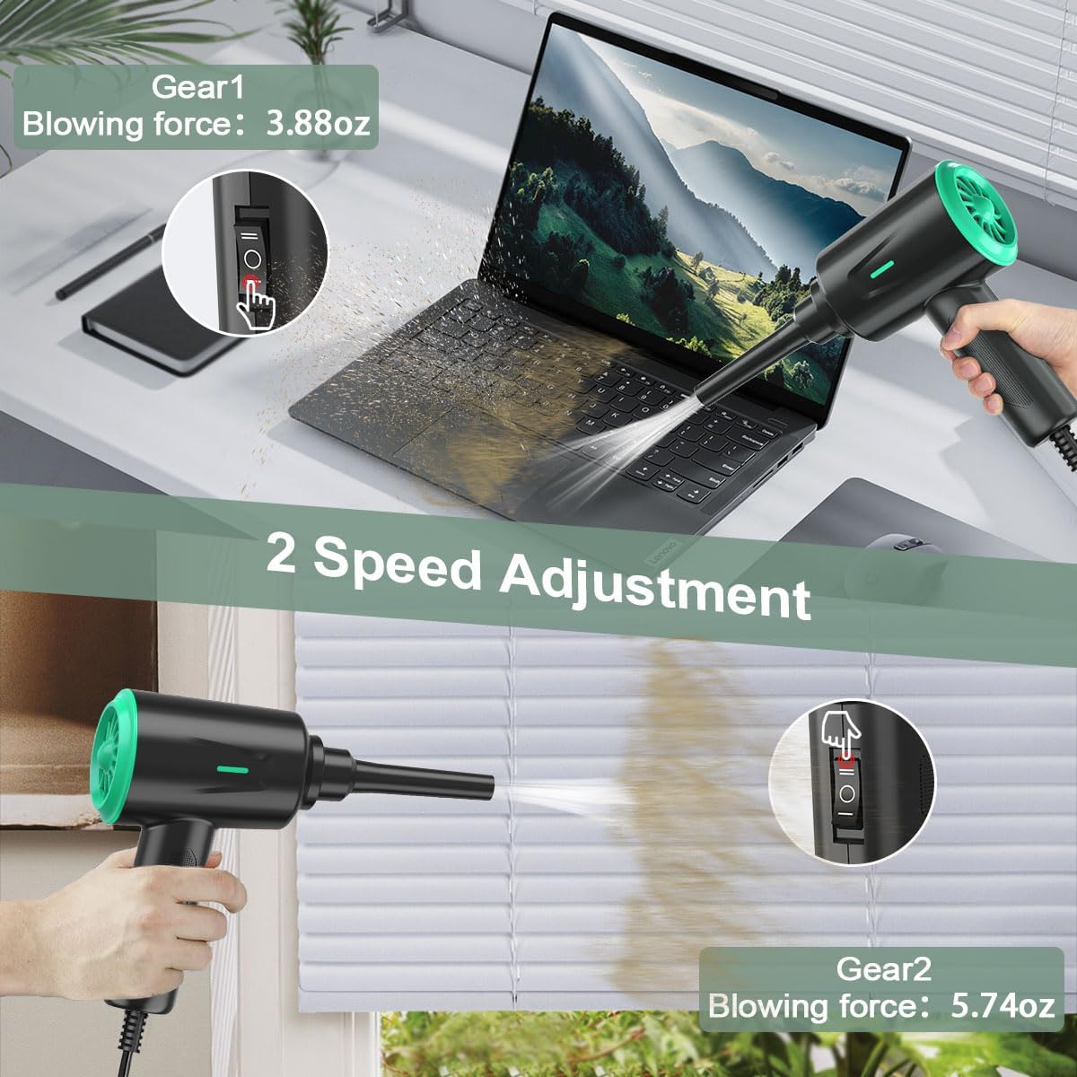 Air Duster - Electric Air Blower - 5.74oz High Power Cleaning for Computer - PC - 2 Gear Compressed Air