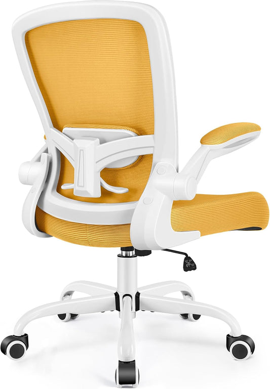 FelixKing Office Chair, Ergonomic Desk Chair Breathable Mesh Chairs with Adjustable High Back Lumbar Support Flip-up Armrests, Executive Swivel Comfy Task Computer Chairs for Home Office Yellow
