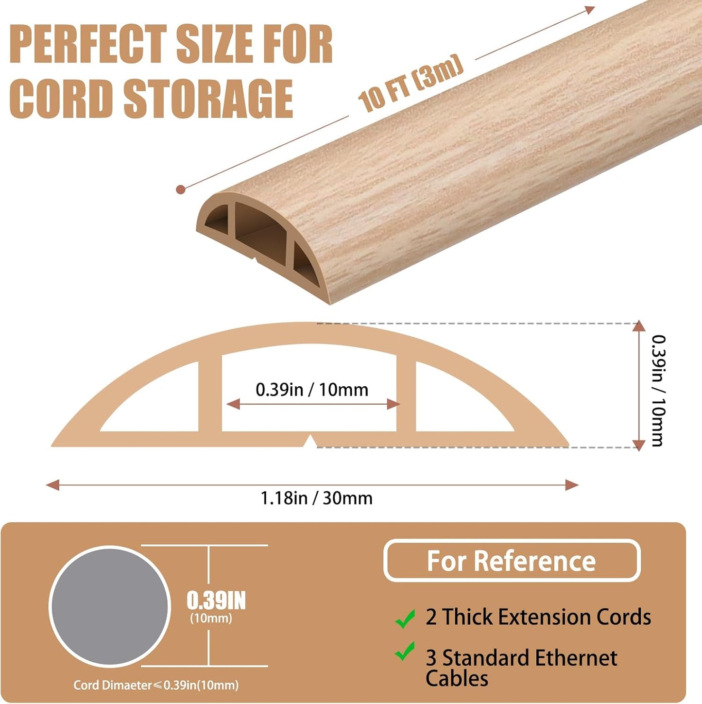 Floor Cord Covers for Wires 12FT Cable Hider Wire Cover Self Adhesive Cord Hider Floor for Offices, Homes, Workshops, Warehouses Cable Cavity 0.39" W x 0.27" H