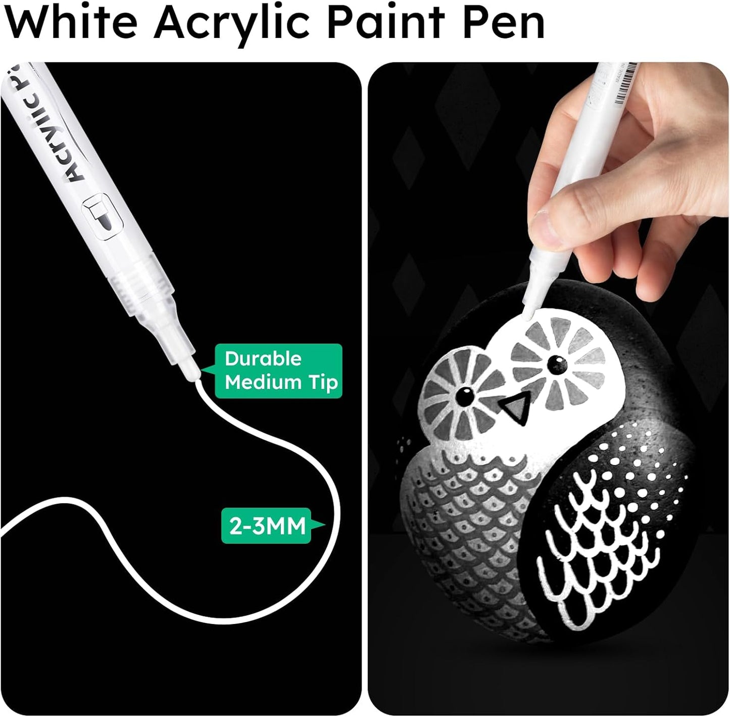 AKARUED White Acrylic Paint Markers, 8 Pack Acrylic White Paint Pen Sets for Rock Painting, Wood, Stone, Glass, Ceramic, Paper, Drawing, Art Projects, DIY Crafts, Water-Based ink, 2-3mm Medium Tip