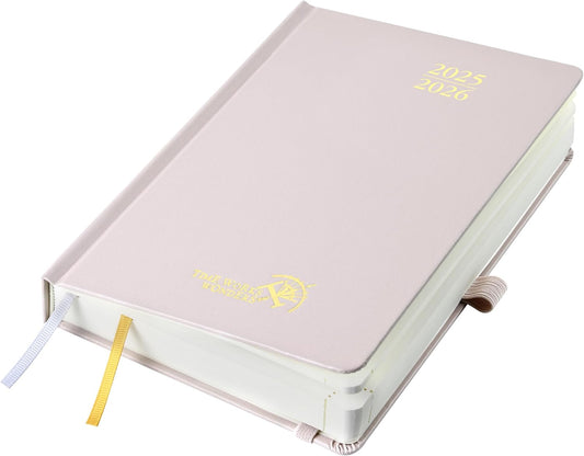 POPRUN 2025-2026 Daily Planner One Page Per Day (Medium - 5.75'' x 8.5'') - Academic Calendar (July 2025 - June 2026), 2025 Day Appointment Book with Monthly Tabs, Hardcover - Light Pink