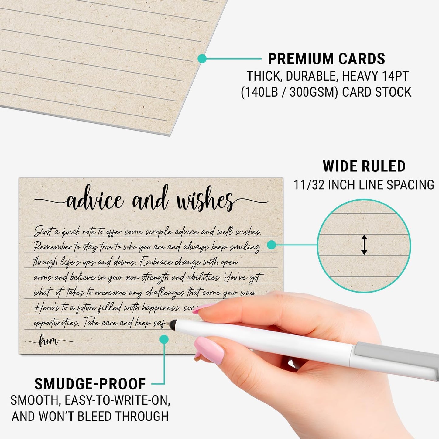 321Done Advice and Wishes Cards, Made in USA - 4x6 Kraft Tan, Blank Well Wishes for Wedding, Bridal, Mr and Mrs, Retirement, Baby Shower, Words of Wisdom - Pack of 50