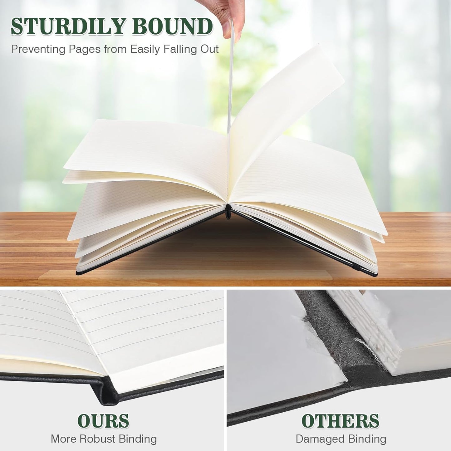 Lined Journal Notebook, 3 Pack A5 College Ruled Notebooks for Work, Hardcover Notebook Each with 2 Pockets & Pen, Leather Journal for Women, Men, 160 Pages, 100GSM Thick Paper (Blue, Black, Green)