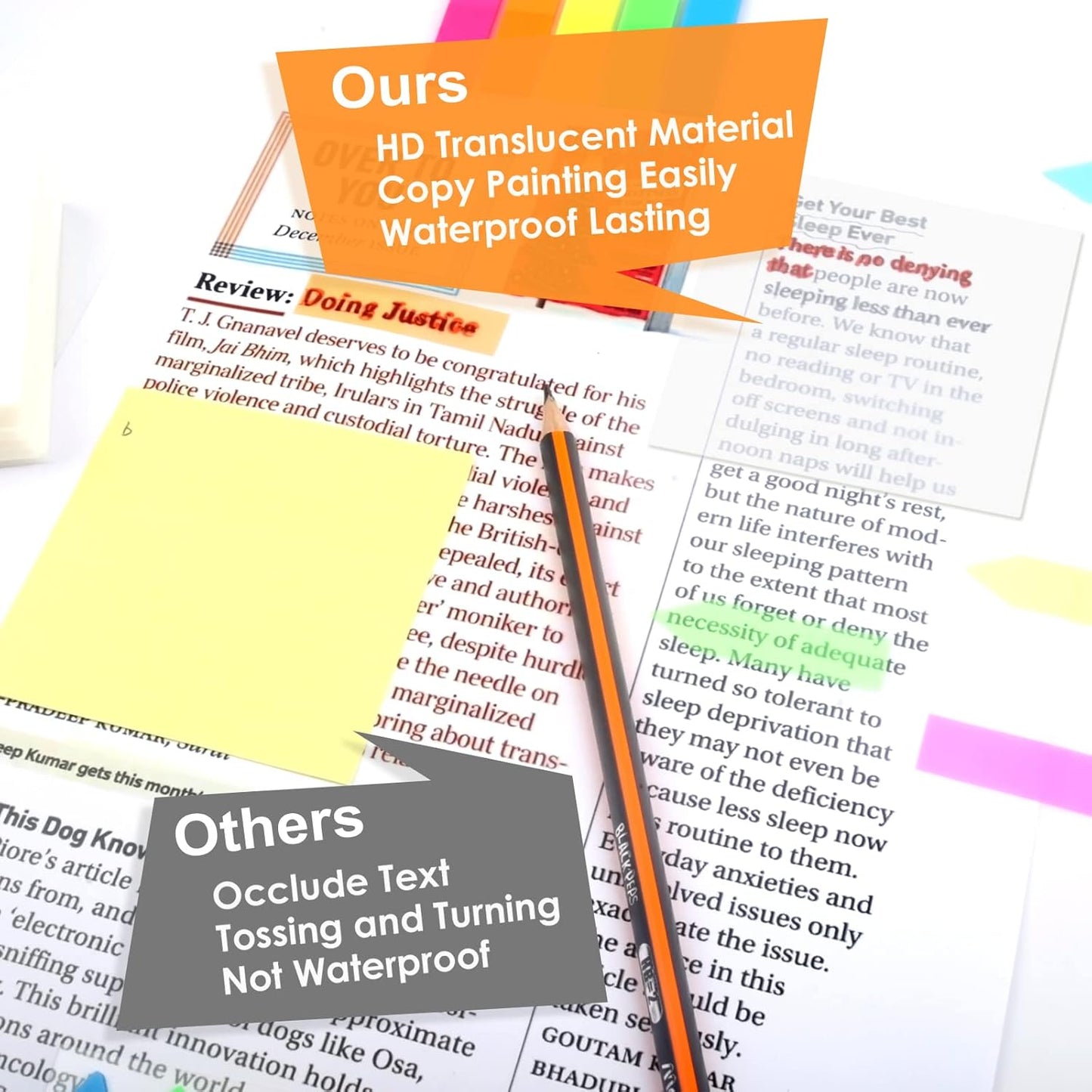 MIUTME 500 Pcs Transparent Sticky Notes,White Clear Sticky Notes School Supplies, Waterproof Self-Stick Note Pads 3x3 Inch