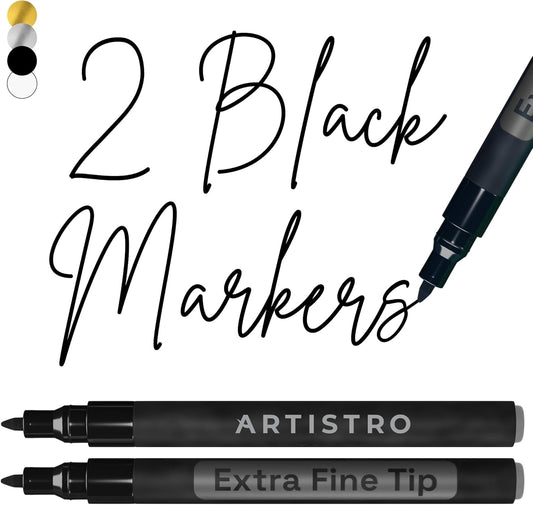 ARTISTRO 2 Black Acrylic Paint Markers - 0.7mm Extra Fine-Tip Paint Pens - Perfect for Crafting, Art Projects, & More