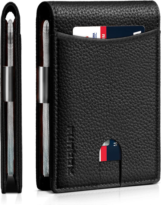 RUNBOX Money Clip Slim Wallets for Men RFID Blocking 11 Card Holder Minimalist Small Leather Bifold Men's Front Pocket Wallet Gift Box