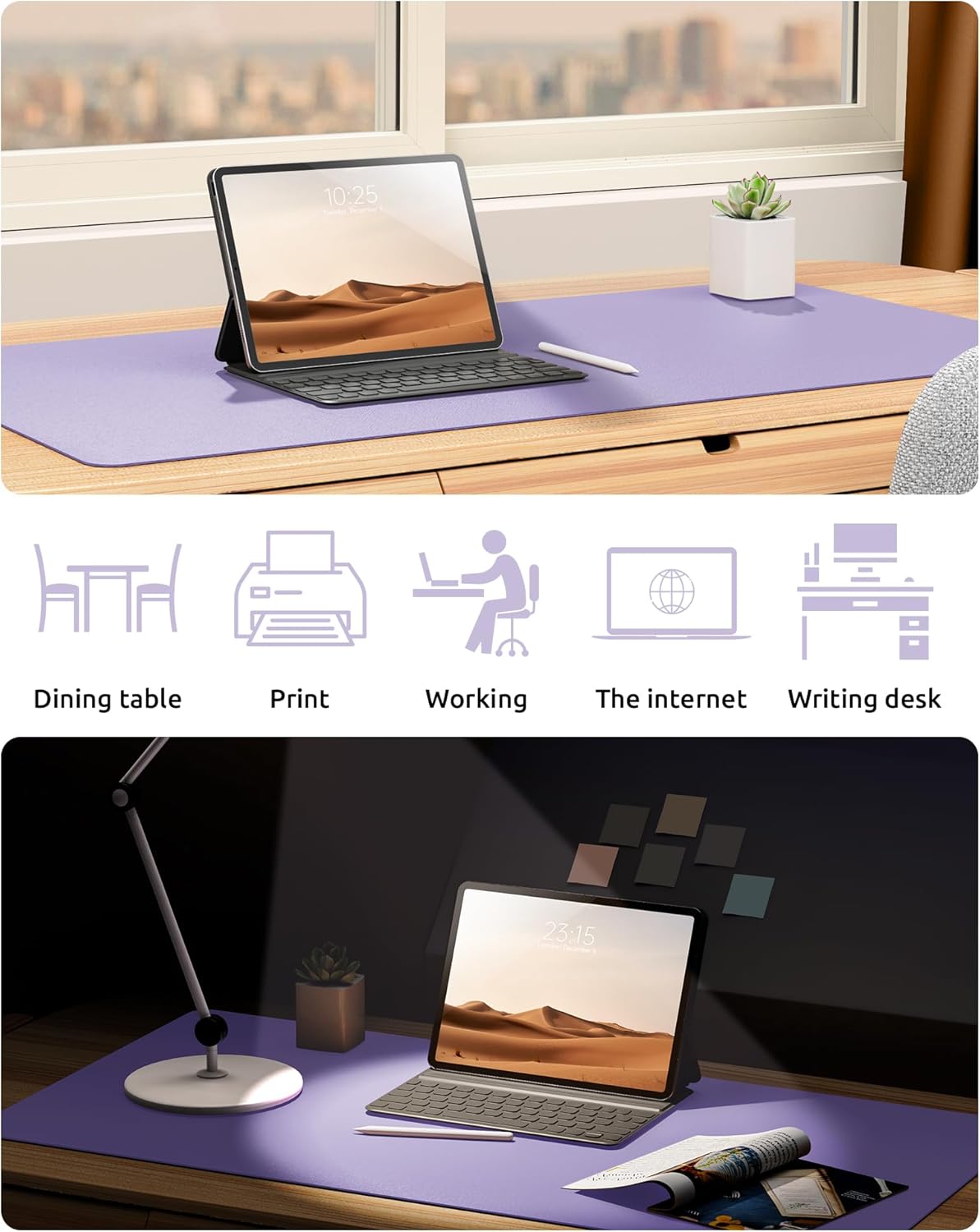 YSAGi Leather Desk Protector, Office Mat, Large Mouse Mat, Non-Slip PU Leather Blotter, Laptop Pad, Waterproof Writing Pad for Office and Home (Light Purple, 23.6" x 13.8")