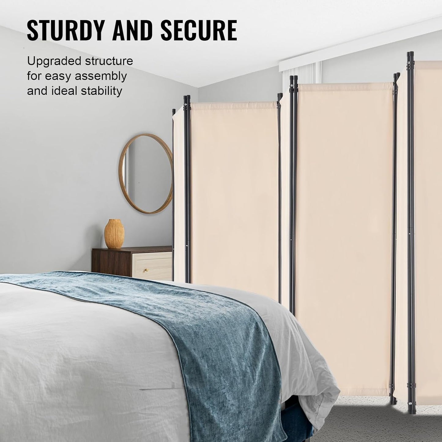 VEVOR Room Divider, 6 Panel Room Divider, Folding Privacy Screen and Portable Partition Divider for Room Separation, Freestanding Room Partitions for Office, Bedroom, Study, Beige