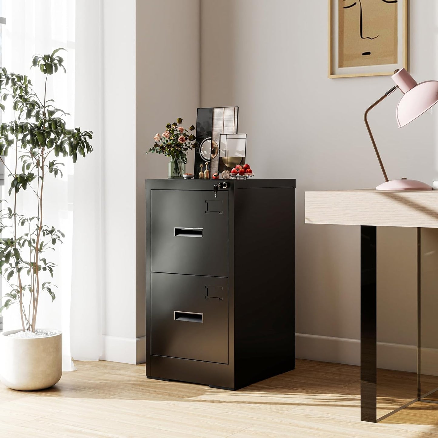 2-Drawer Locking Vertical File Cabinet, Metal Storage Cabinet for Office/Home – Secure Vertical Filing for Letter/Legal/A4/F4 Documents, Easy to Assemble Steel Cabinet (Black, 2 Drawer-15W)