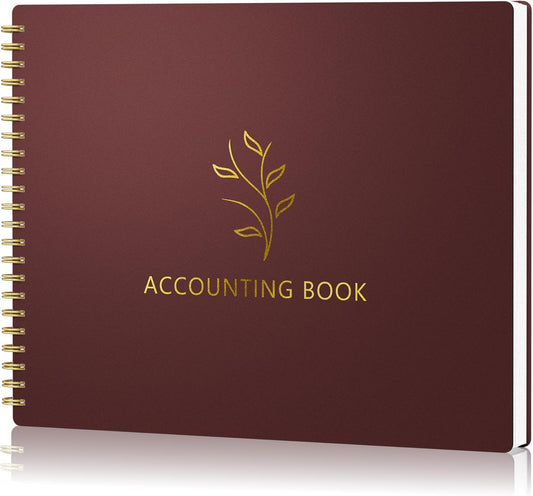 Accounting Ledger Book for Small Business Bookkeeping & Personal Use, Horizontal Expense Tracker Notebook for Family Budget, Bookkeeping Record Book Money Expense Income Log Journal, Wine Red