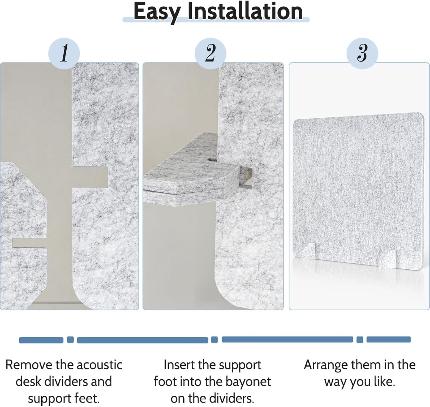 2 Pack Acoustic Desk Dividers - 24" x 20" Freestanding Privacy Panels Set with Noise - Reducing Design Cubicle Sound Proof, Ideal for Office, Classroom, and Home (Silver Gray)