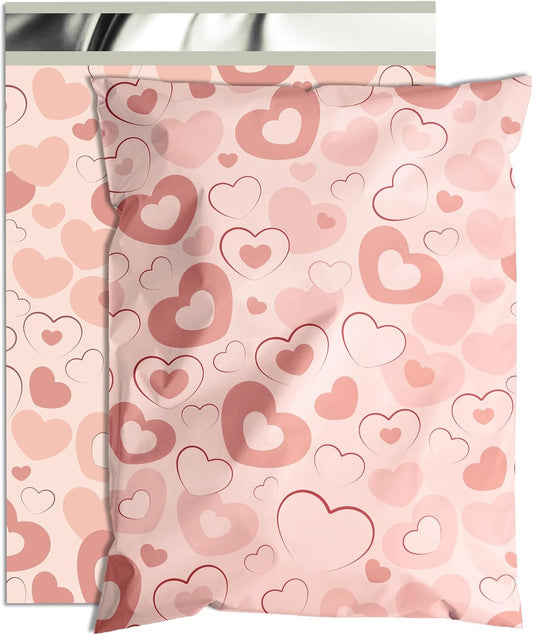 Pink Heart Poly Mailer 10x13 Inch 100 Pcs, Waterproof Shipping Bags for Clothing, Tear-Resistant Mailier Bags, Strong Mailing Bags with Self-Seal