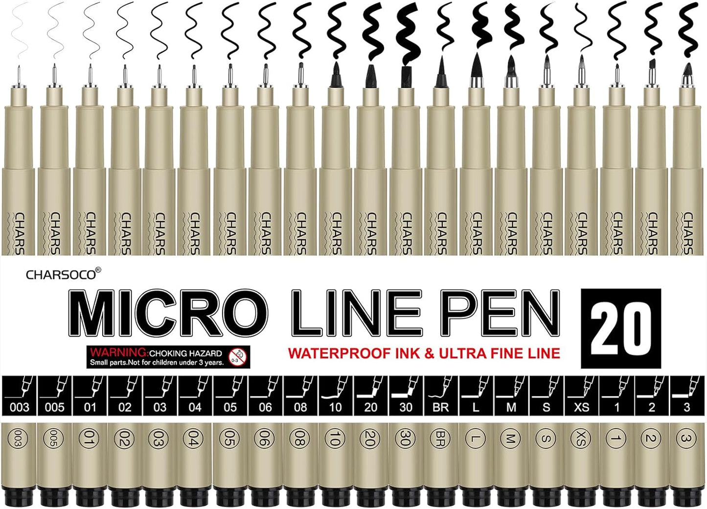 Black Micro Pens, 20 Sizes in 0.15mm - 5mm, Waterproof Archival Ink, Fine Point Pen for Artist Illustration, Sketching, Anime, Manga and Technical Drawing