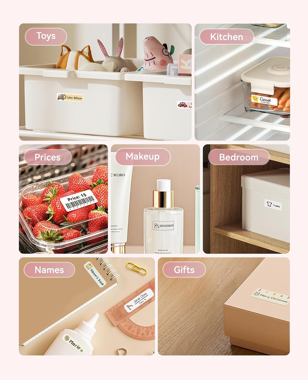 NIIMBOT Label Maker Machine Bluetooth Label Printer for School Home Office Organization, Wireless Mini Labeler D110 Upgraded Version, Label Machine with Label, Pink