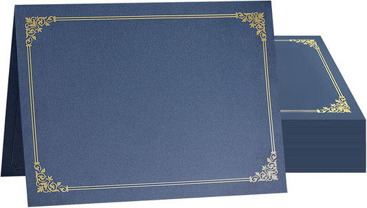 SUNEE Certificate Holders(Navy Blue, 50 Packs), Diploma Covers Gold Foil Border, for Letter Size 8.5x11 Certificates, Cardstock, Document Papers