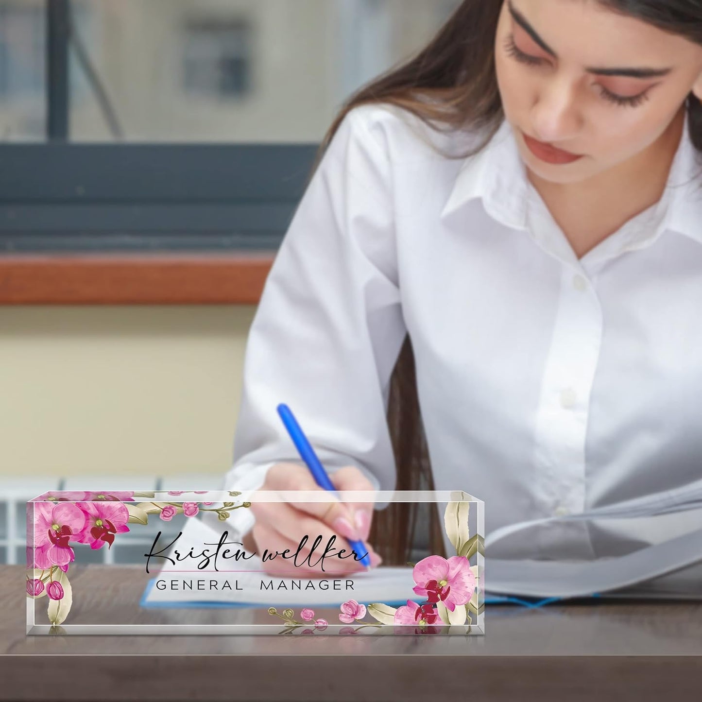 Custom Name Plate for Desk | Personalized Desk Name Plate | Personalized Boss Employee Appreciation Gifts | Acrylic Name Plate Office Desk Accessories (C-Butterfly Orchid)