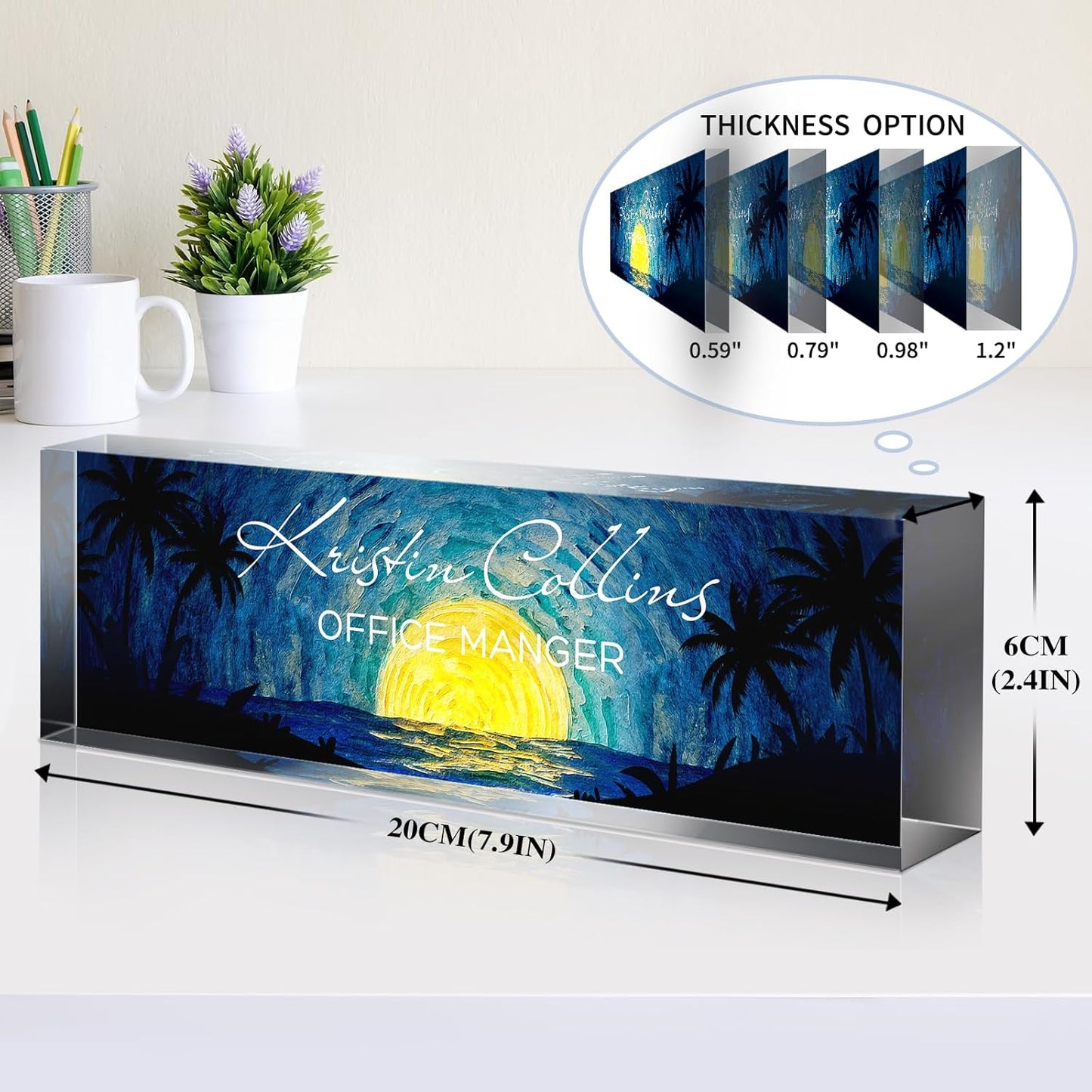 Custom Name Plate for Desk, Acrylic Office Decor For Women Men, Personalized Office Desk Accessories, Teacher Employee Appreciation Gifts For Social Worker Boss Coworkers (Moon)