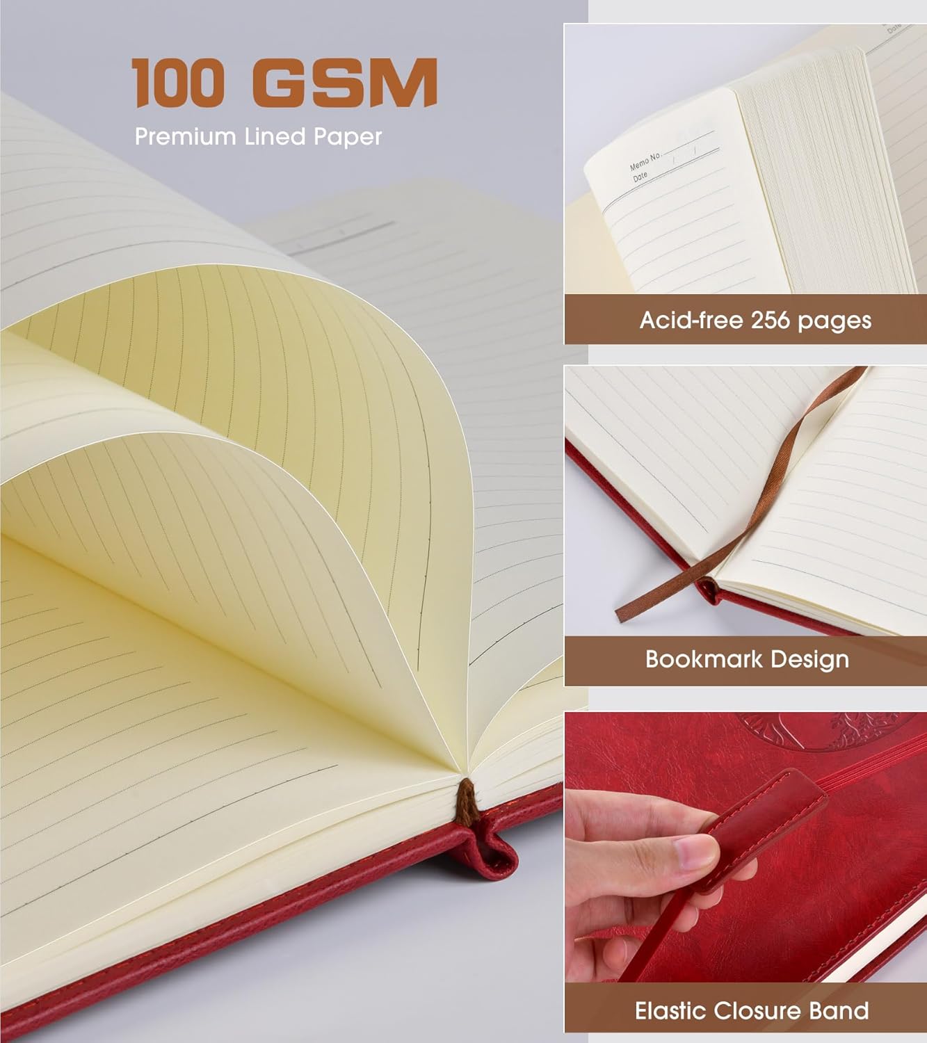 Lined Journal Notebook for Women Men,256 Pages B5 Large Hardcover Leather Journals for Writing,Travel,Business,Work,School,College Ruled Notebooks for Note Taking,Diary Notepad 7.8"×10.2"